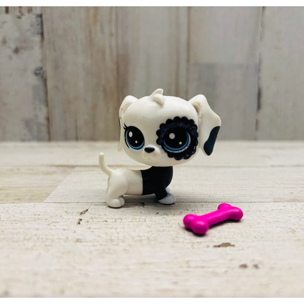 Littlest Pet Shop LPS Dalmatian Puppy Dog and Bone EUC